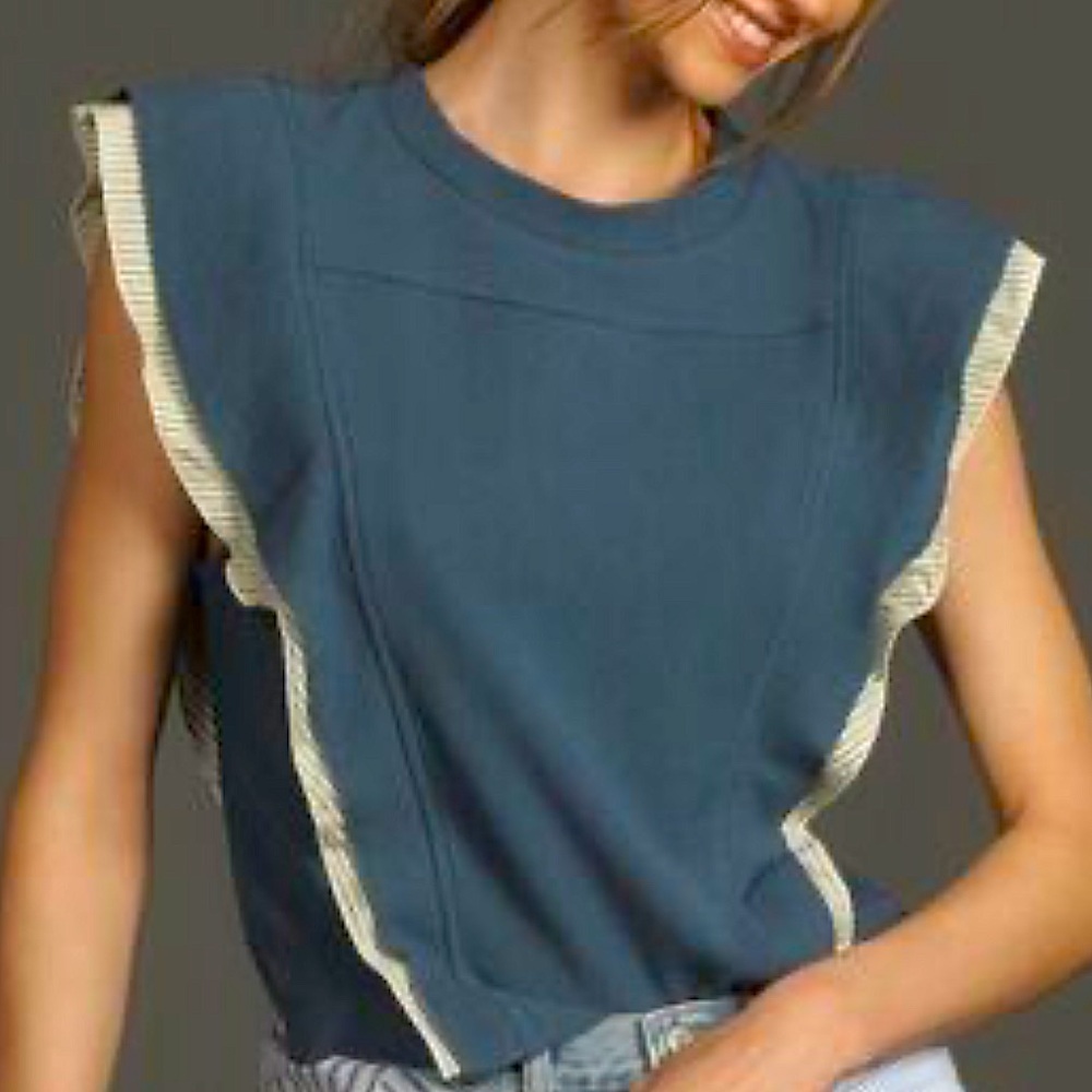 Anthropologie Ribbed Ruffle Button Down Back Top S - Picture 10 of 10